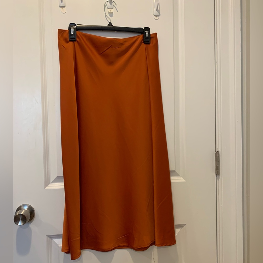 Burnt orange silk midi skirt